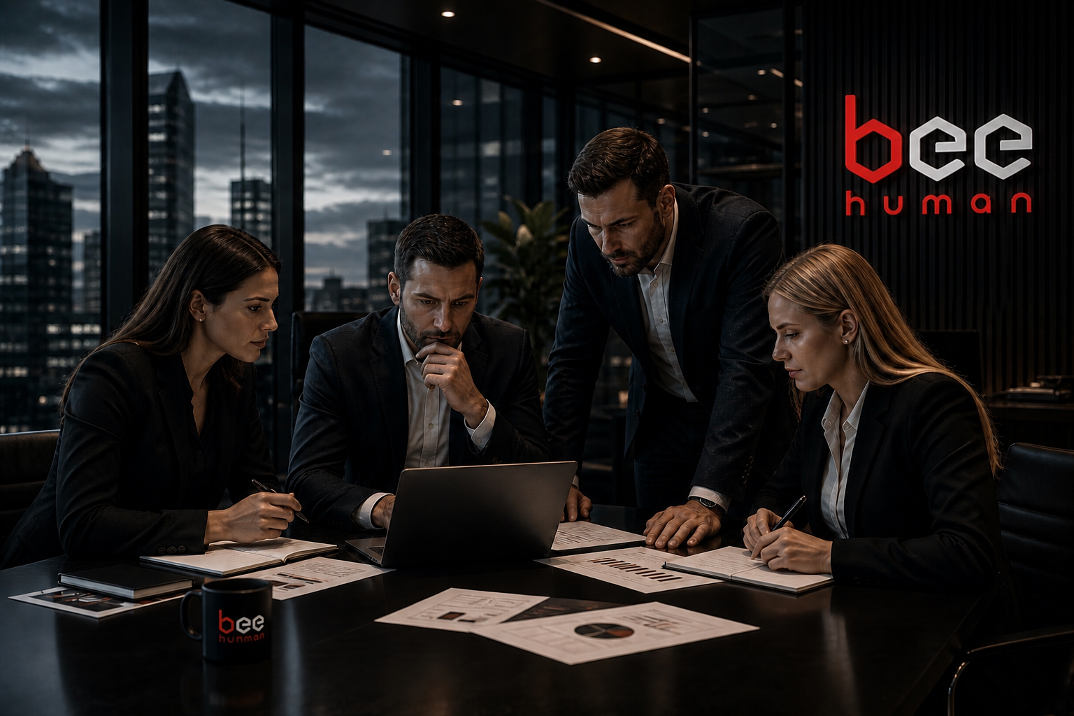 The BeeHuman team consulting a client in an office